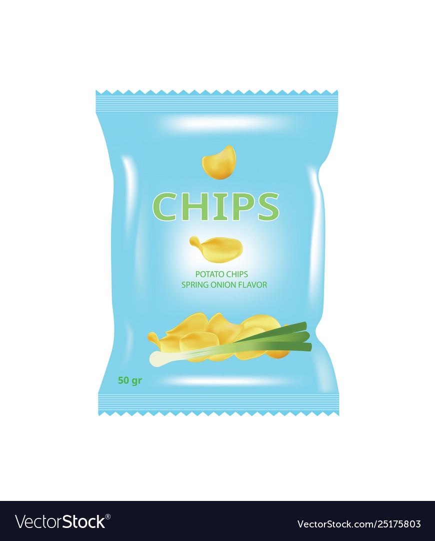 Spring onion potato chips bag Royalty Free Vector Image