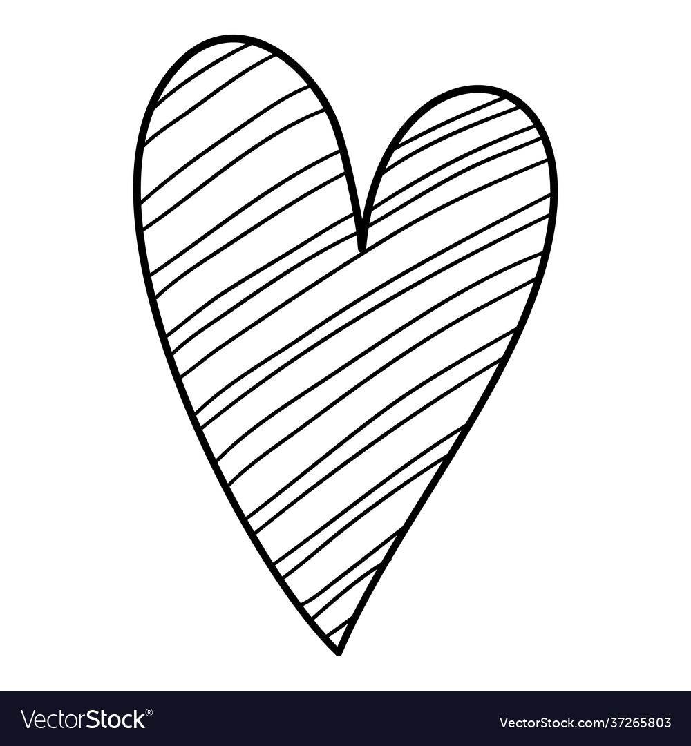 Striped funny heart icon hand drawn and outline