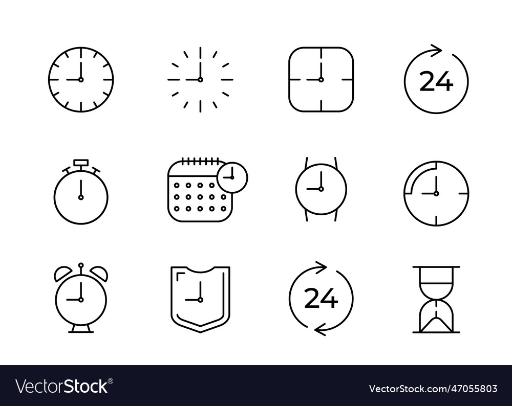 time-in-hours-line-icons-set-different-linear-vector-image