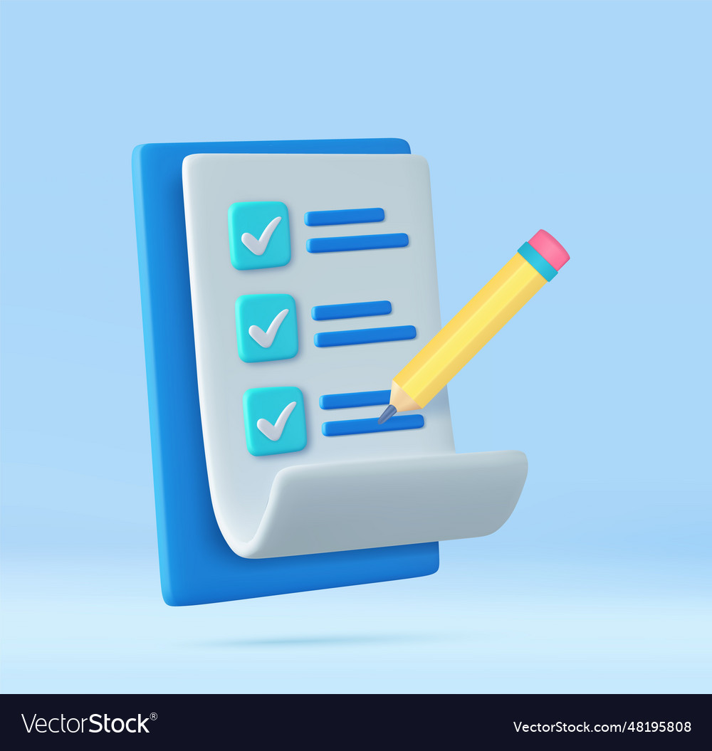 3d paper clipboard task management todo check list vector image 3d paper clipboard task management todo check list