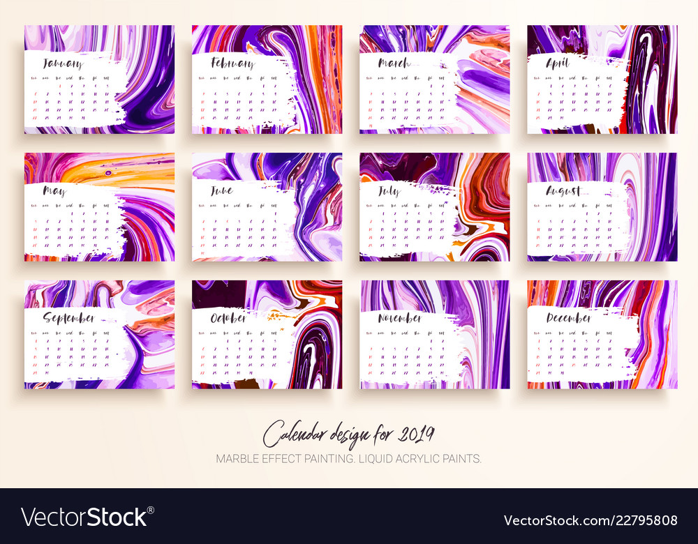 Calendar design for 2019 set 12 calendar pages Vector Image