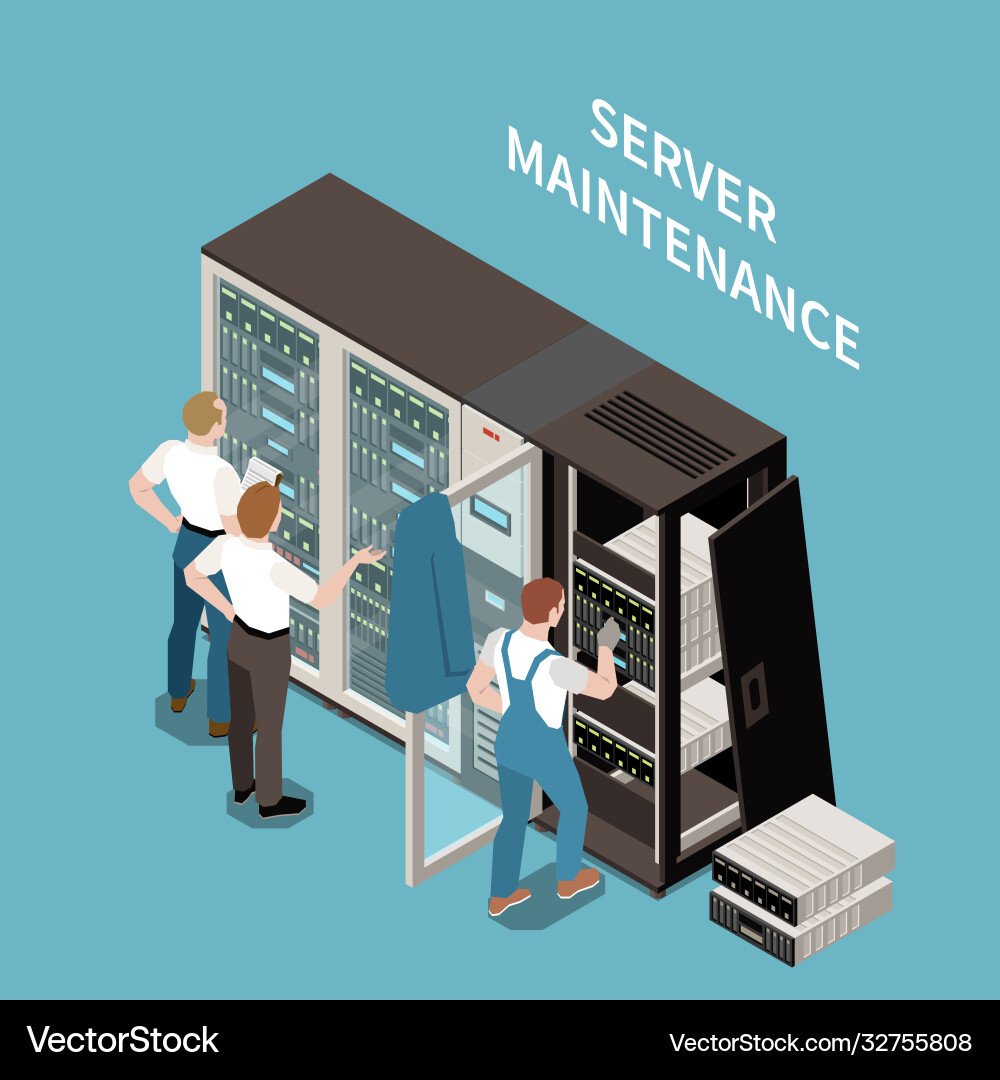 Datacenter colored isometric composition Vector Image