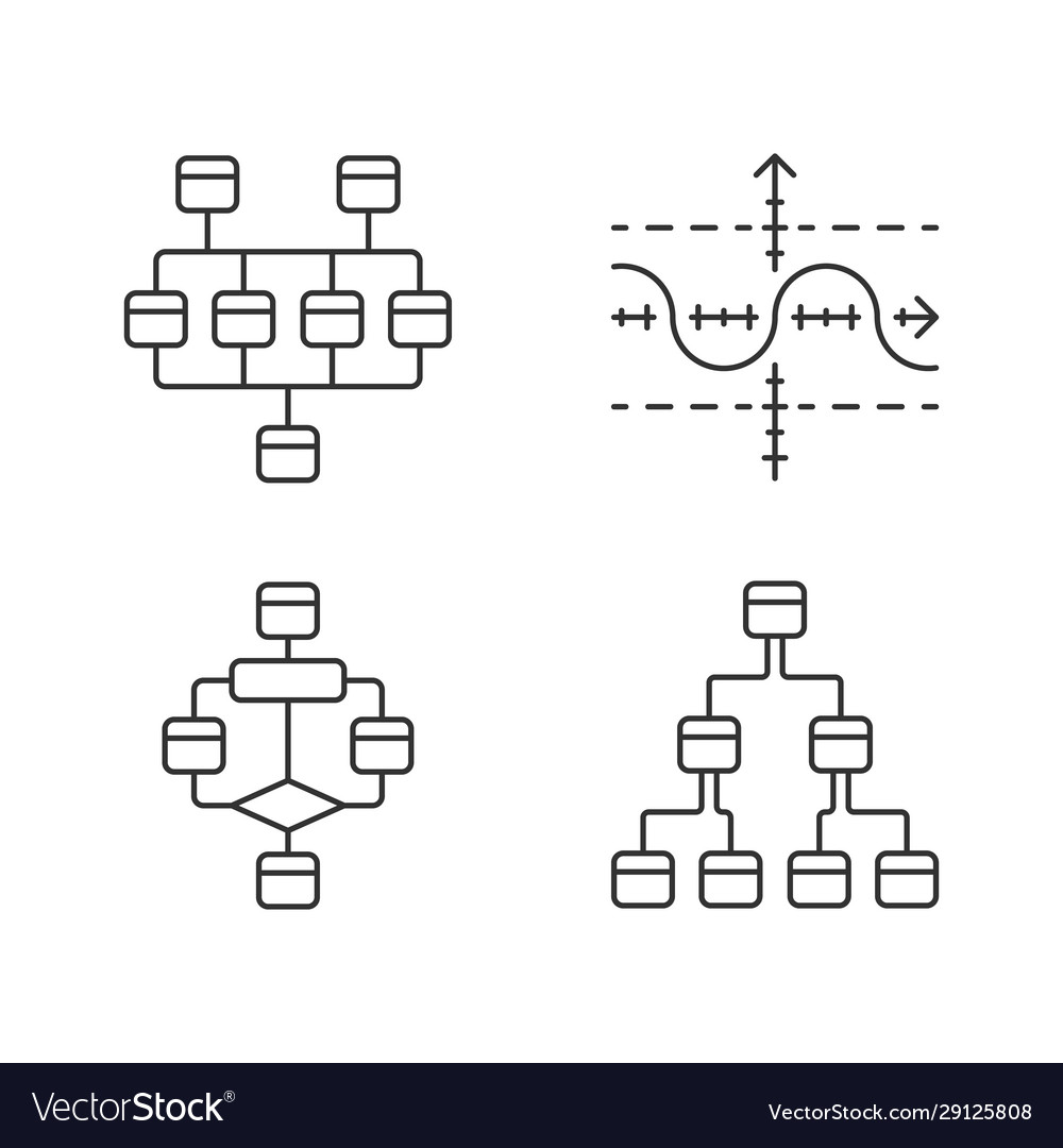 Diagrams linear icons set network tree function vector image Diagrams linear icons set network tree function