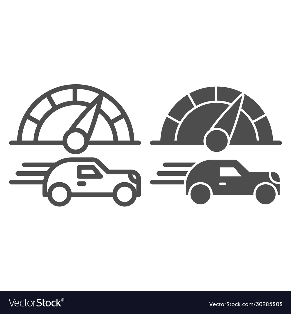 Fast car and speed counter line solid icon vector image Fast car and speed counter line solid icon