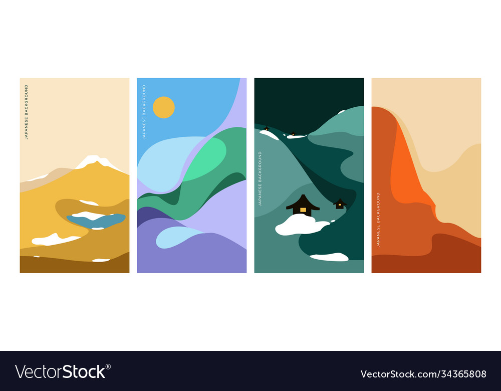 Landscape pattern with japanese wave Royalty Free Vector