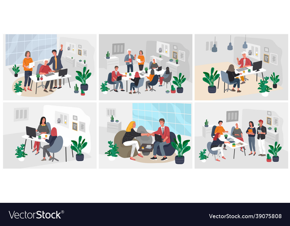 Office interior workplace with group workers