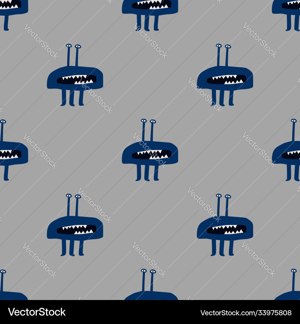 Seamless pattern with spooky blue monster Vector Image