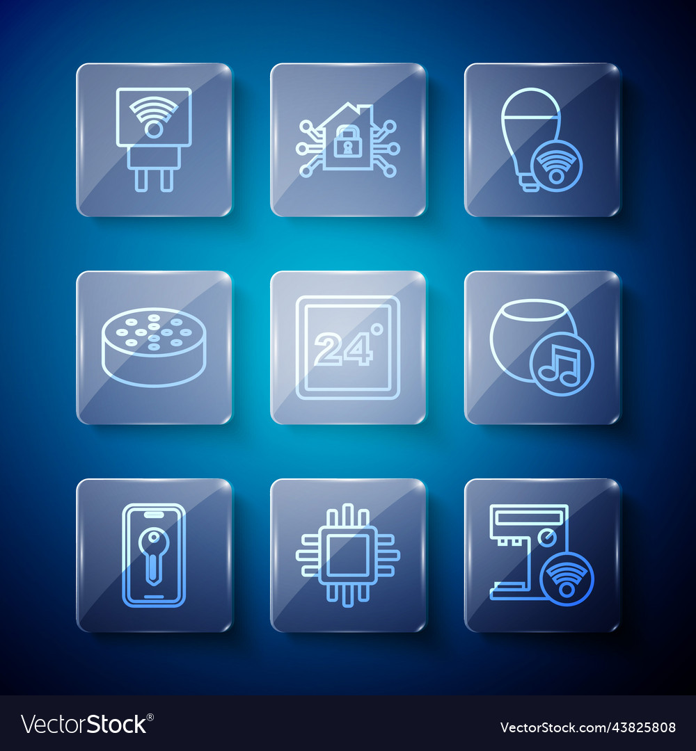 Set Line Smart Key Prozessor mit cpu Kaffee vector image Set Line Smart Key Prozessor mit cpu Kaffee