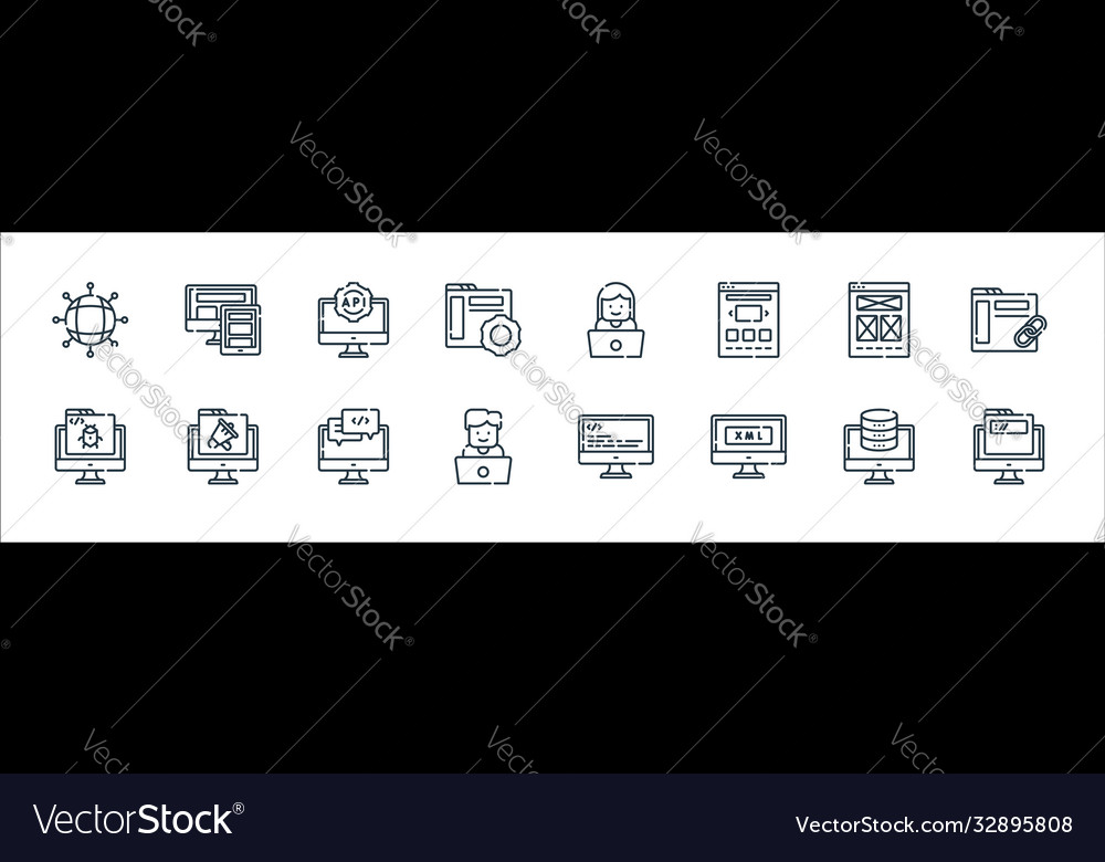 Web development line icons linear set quality