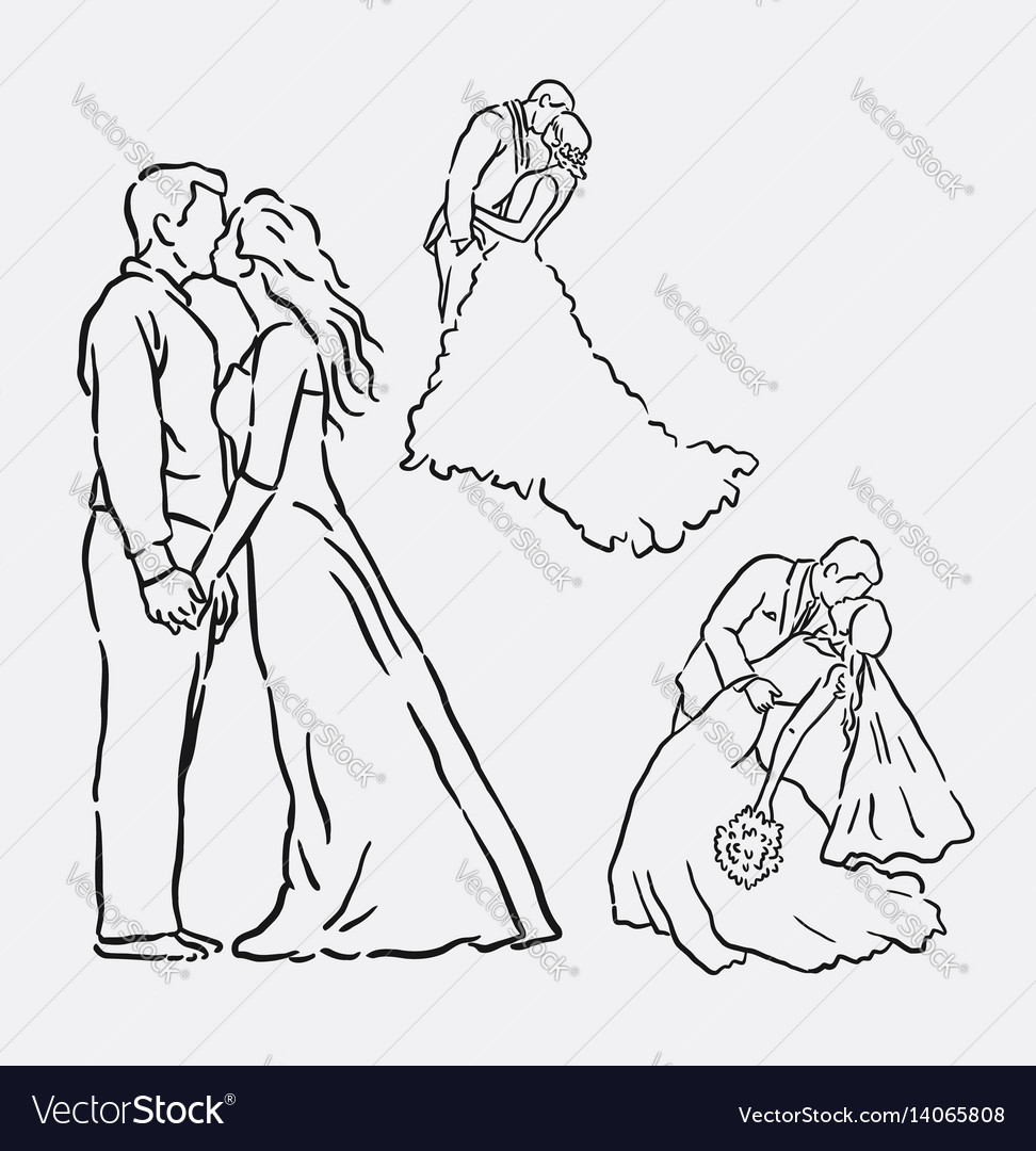 Sketch line art romantic couple for greeting card Vector Image