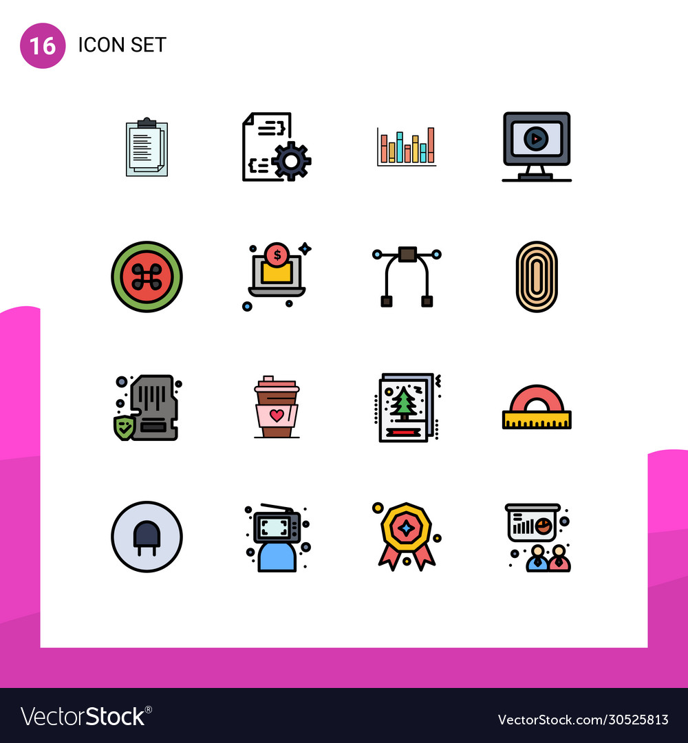 16 user interface flat color filled line pack