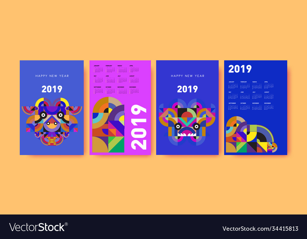 2021 calendar design template with colorful Vector Image