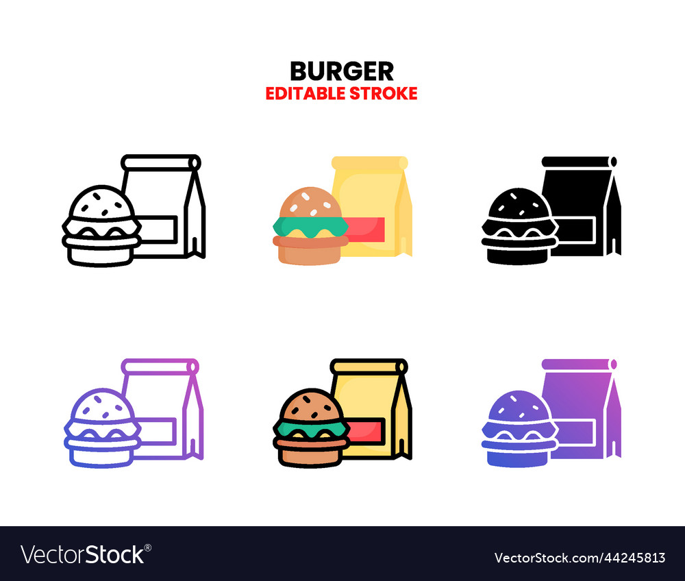 Burger icon set with different styles vector image Burger icon set with different styles