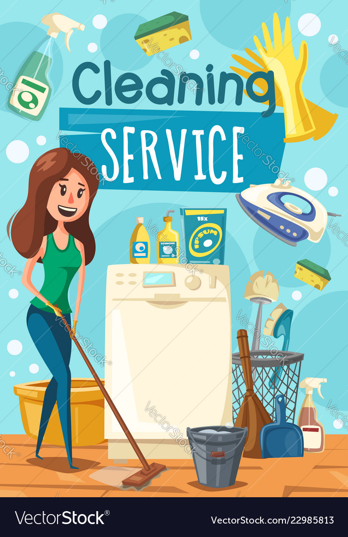 Cleaning service woman mopping floor Royalty Free Vector