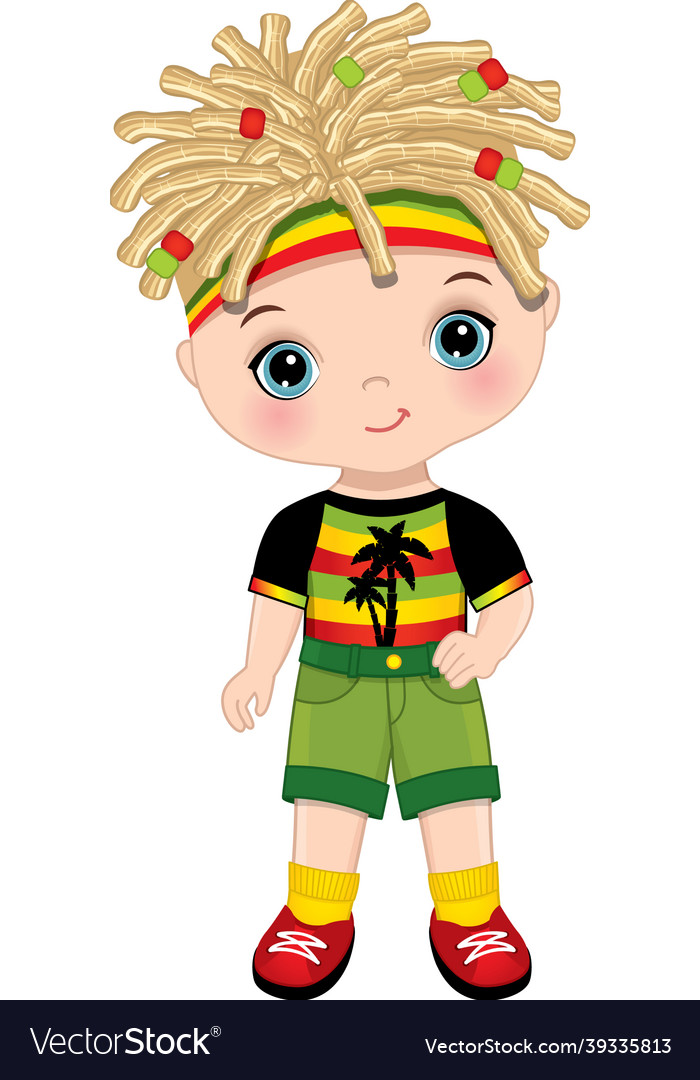 Cute little reggae boy wearing rastafarian outfit