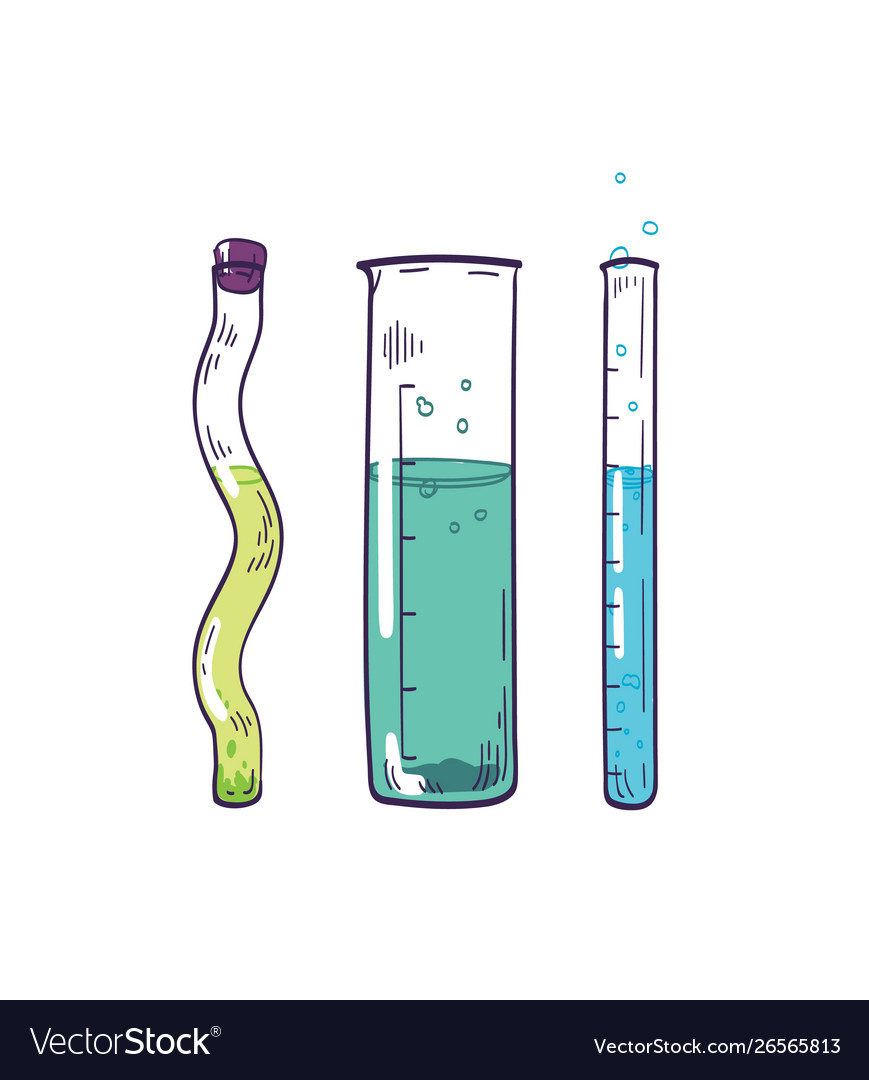 Detailed drawing test tubes with colorful fizzy Vector Image