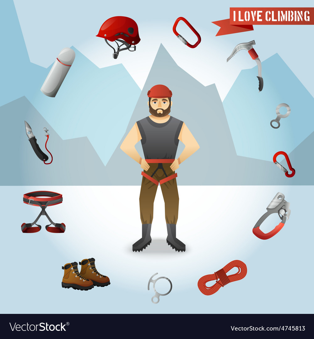 Mountain climber character icons composition Vector Image