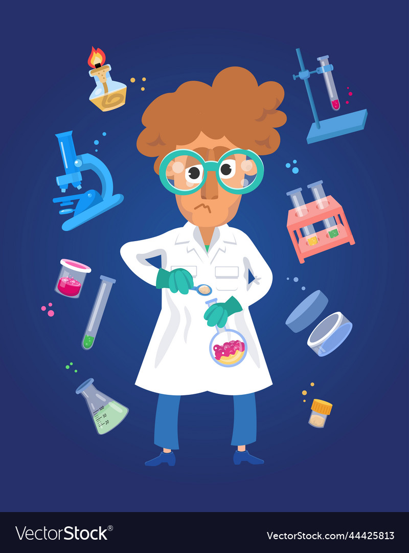 Scientist chemist among the objects microscope vector image Scientist chemist among the objects microscope