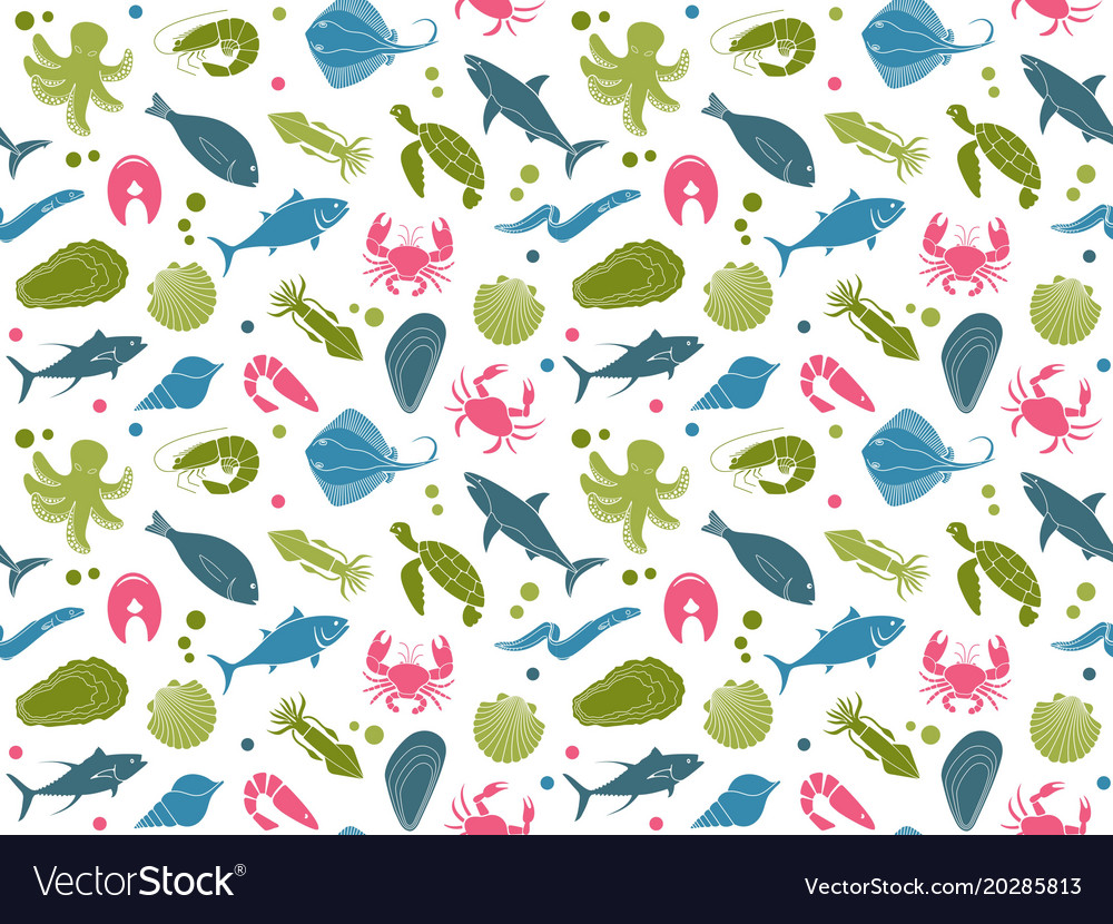 Seamless background with pictures of seafood