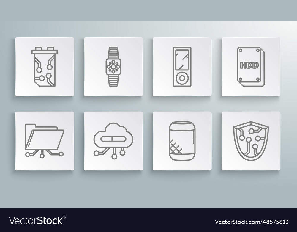 Set line folder and lock smartwatch internet vector image Set line folder and lock smartwatch internet