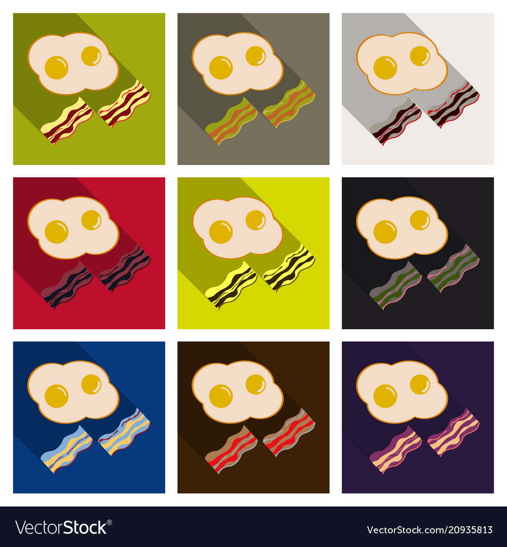 Set of fried eggs and slices crisp bacon