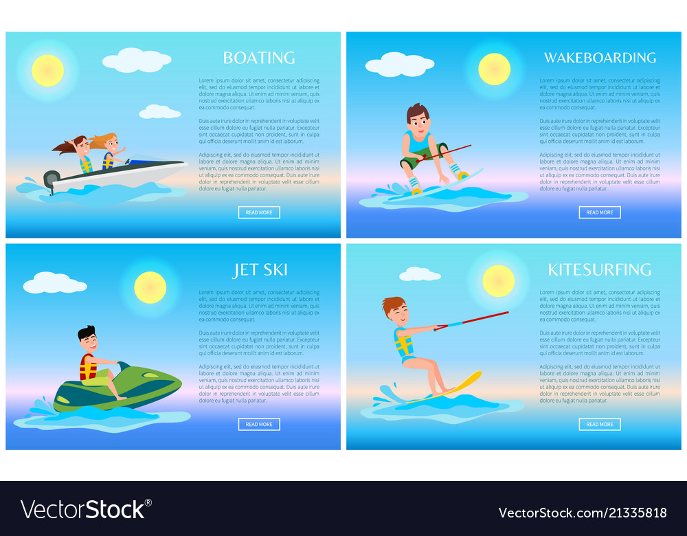 Boating and wakeboarding jet ski and kitesurfing Vector Image