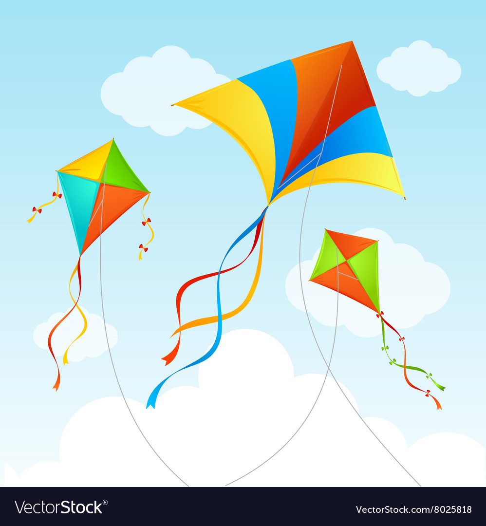 Fly kite summer background Royalty Free Vector Image