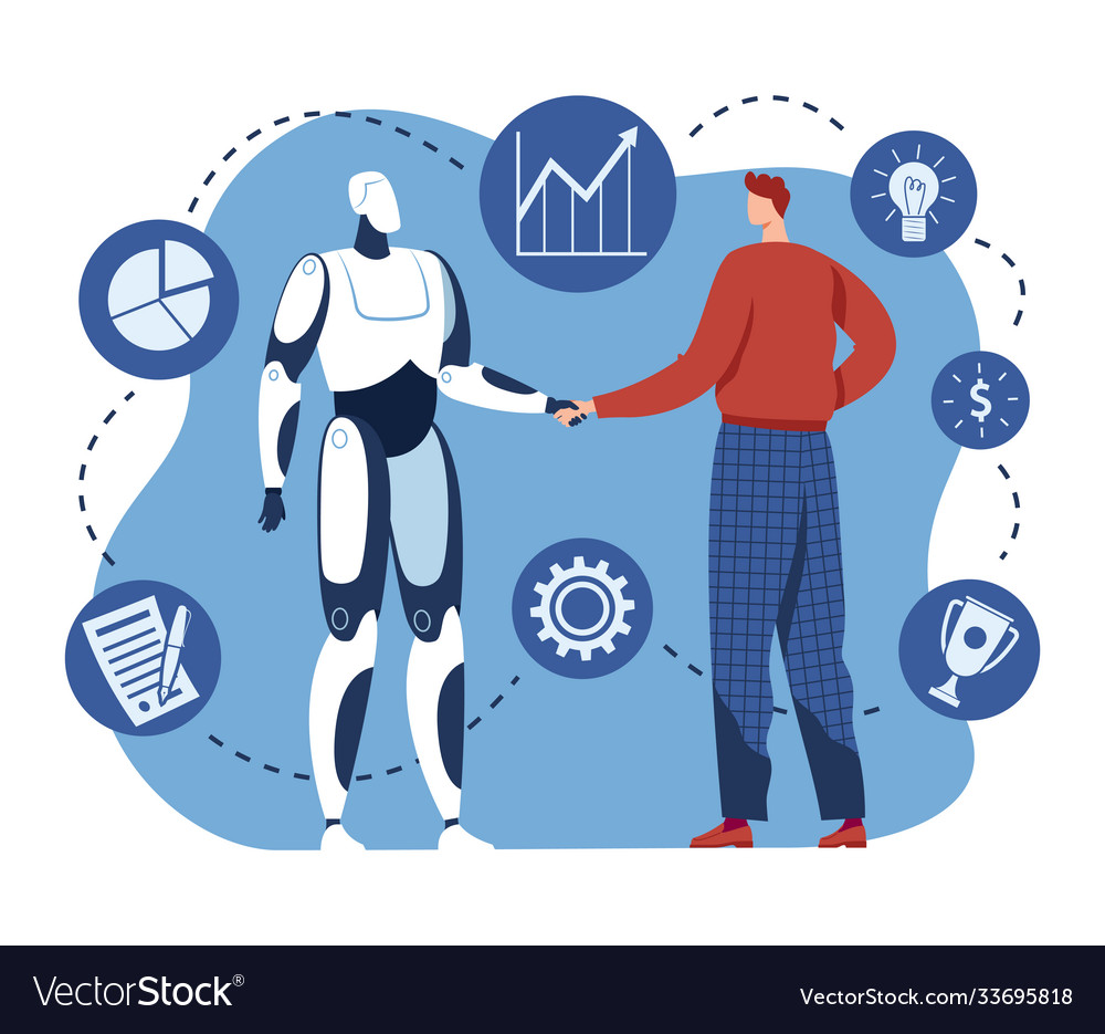 Handshake with robot human and ai technology work Vector Image