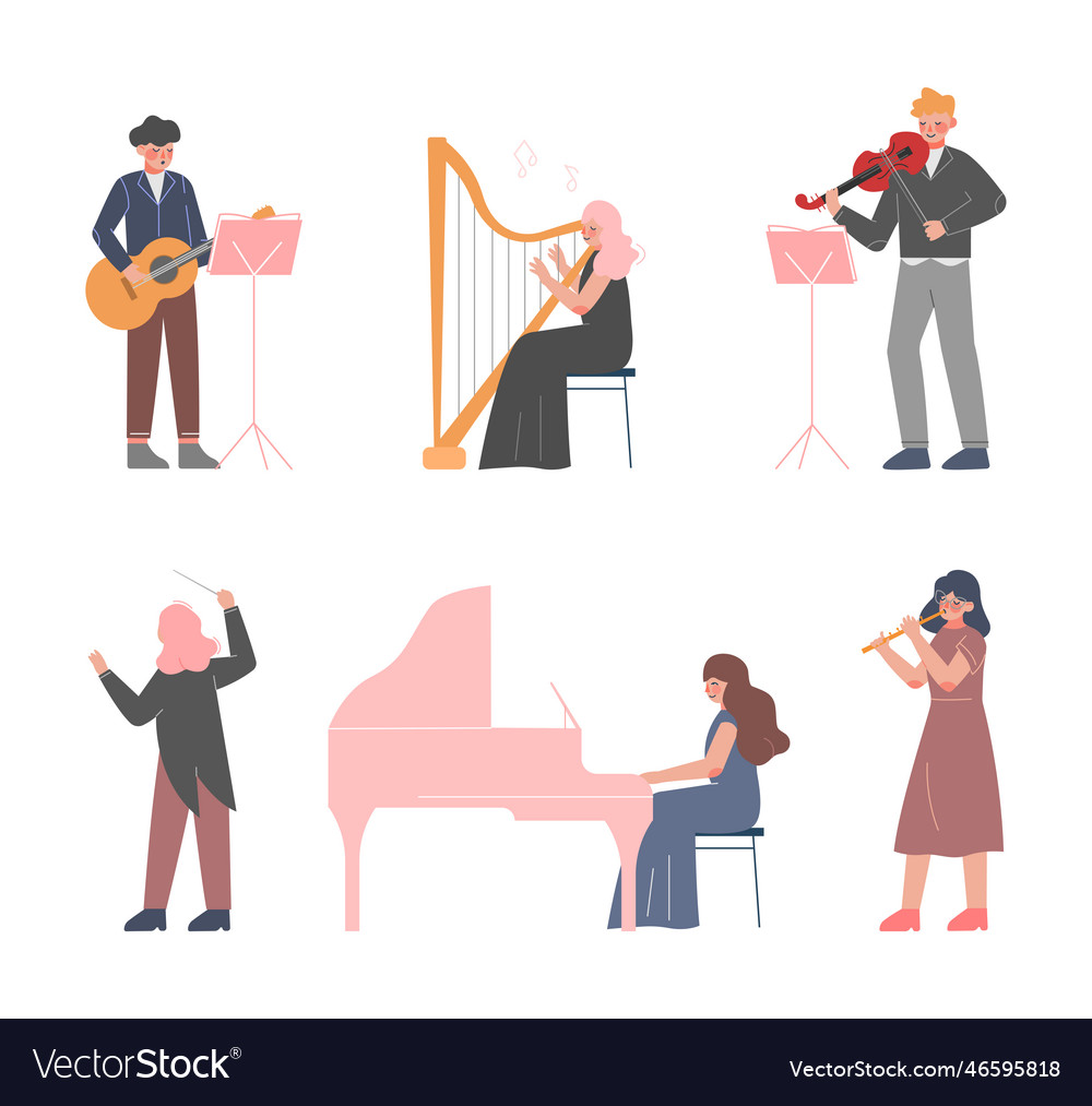 Man and woman musician character playing musical Vector Image