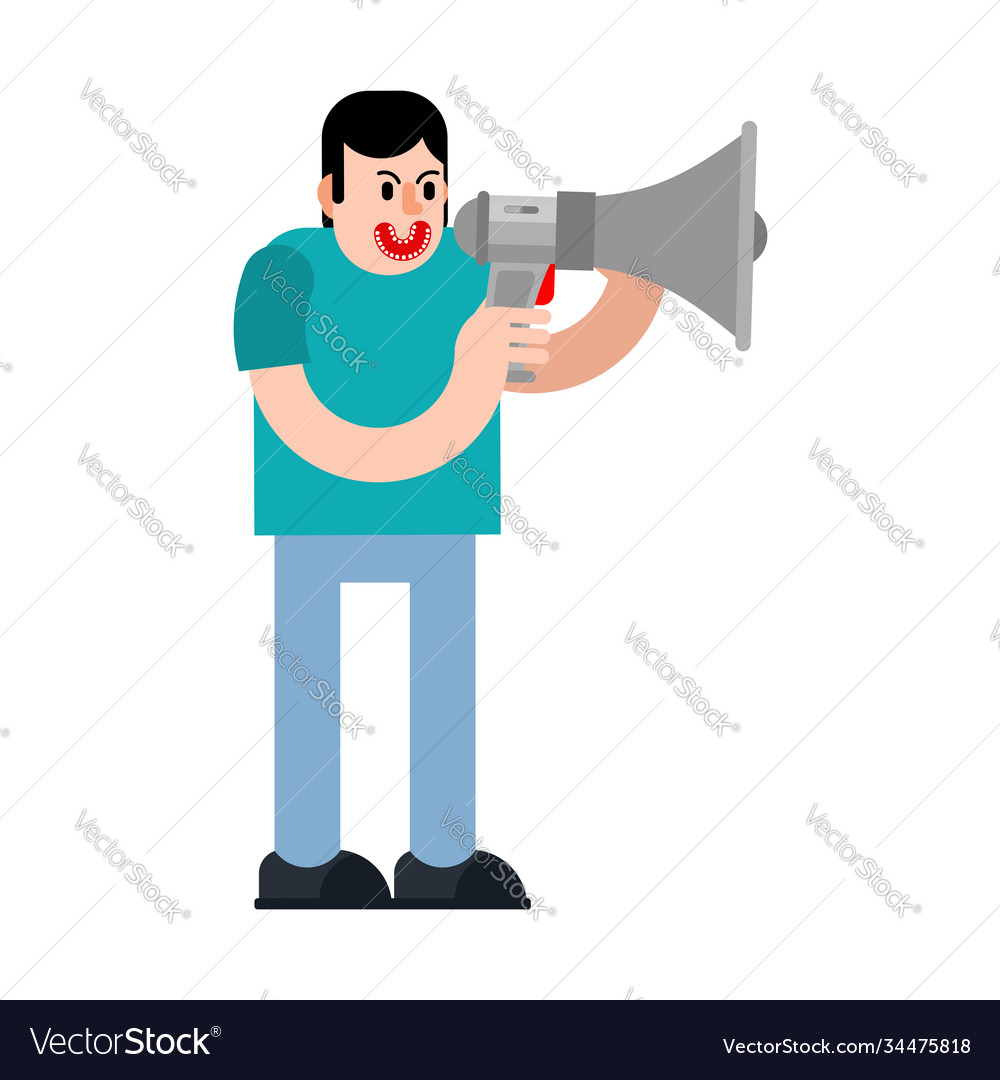 Man shouting into megaphone isolated