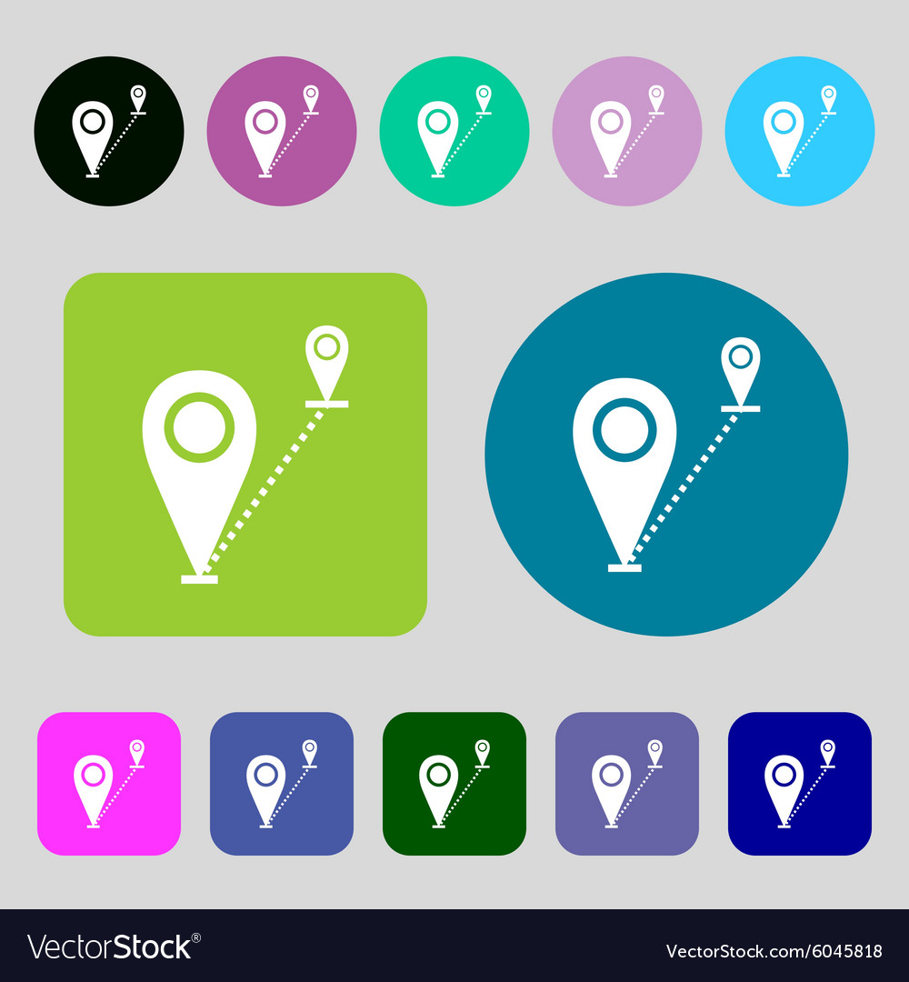 Map pointer icon sign 12 colored buttons flat