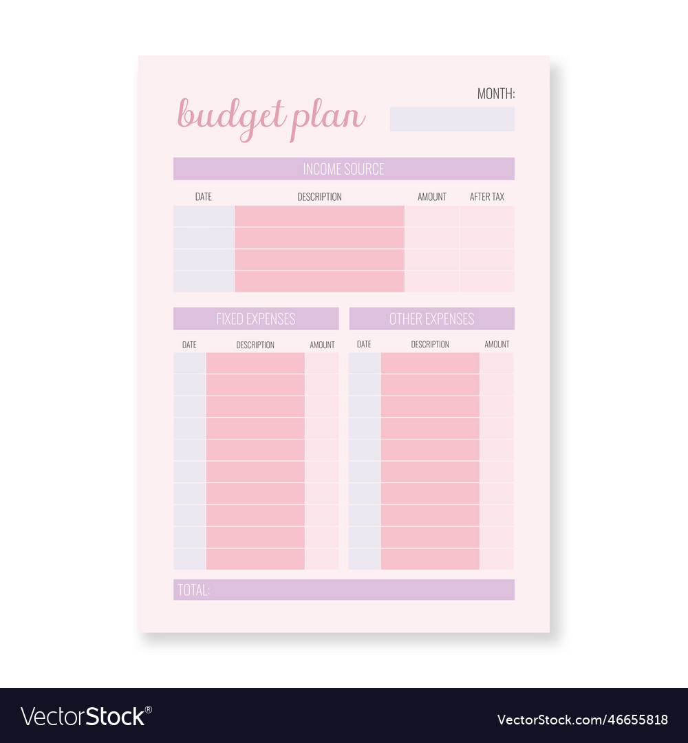 Monthly budget planner Royalty Free Vector Image