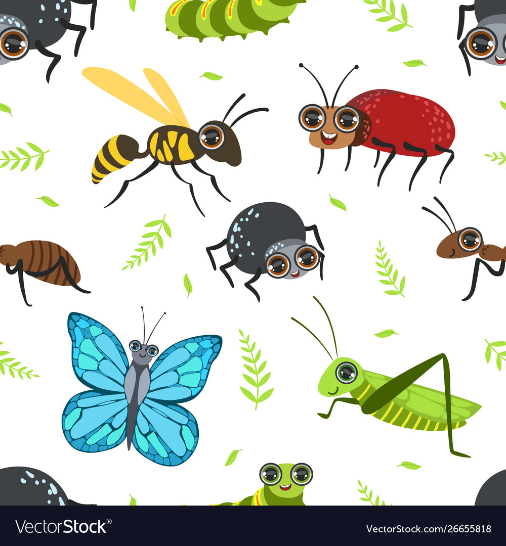 Seamless pattern with butterflies and beetles bug vector image Seamless pattern with butterflies and beetles bug