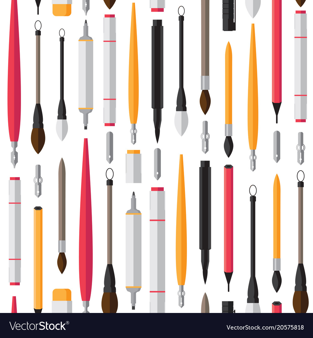 Seamless pattern with calligraphic brushes nibs