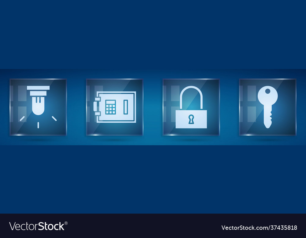 Set motion sensor safe lock and key square vector image Set motion sensor safe lock and key square