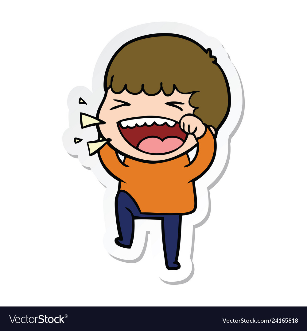 Sticker Of A Cartoon Laughing Man Royalty Free Vector Image