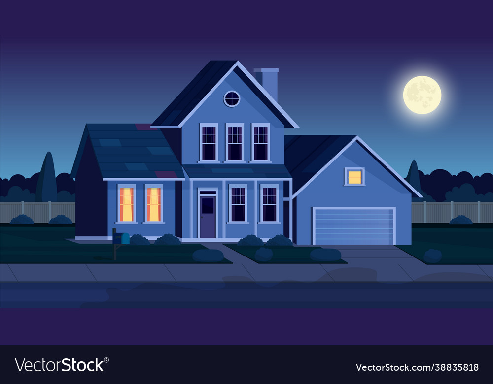 Street in suburb district with residential house vector image Street in suburb district with residential house