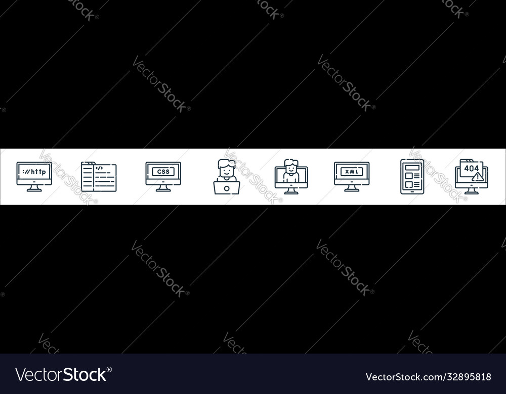Web development line icons linear set quality vector image Web development line icons linear set quality