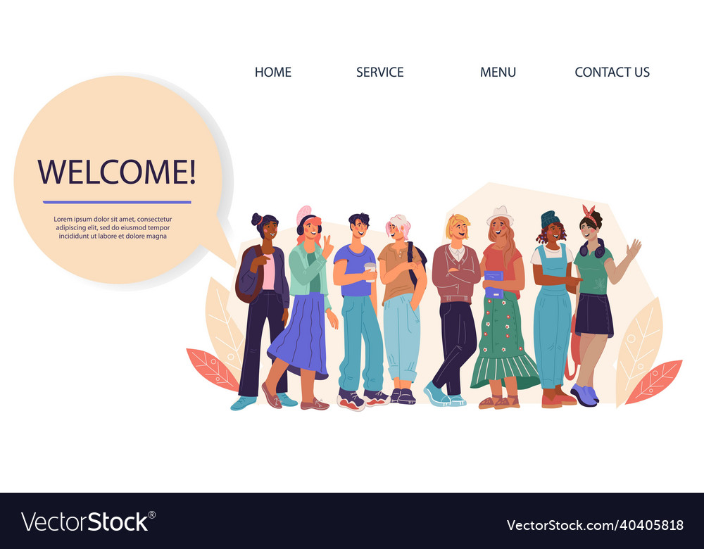 Welcome webpage interface with group of diverse un Vector Image Welcome webpage interface with group of diverse un