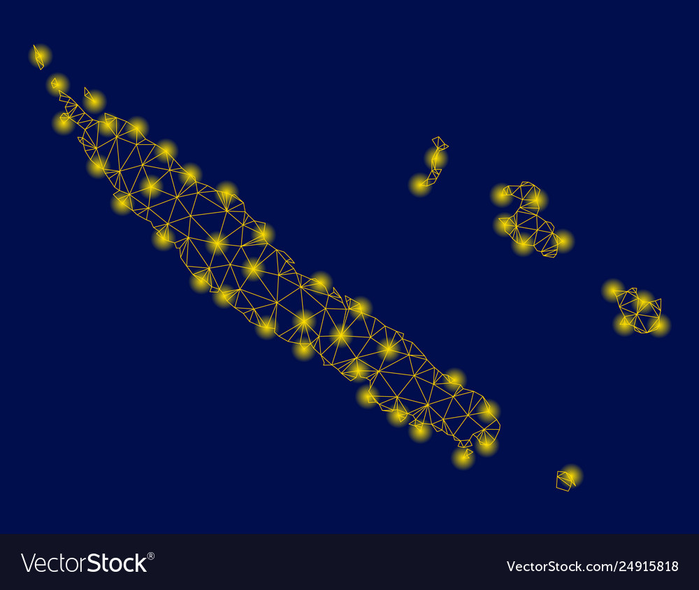 Yellow mesh wire frame new caledonia islands map