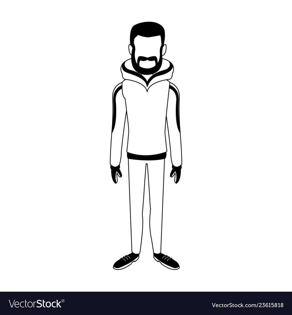 Young man with winter clothes in black and white Vector Image