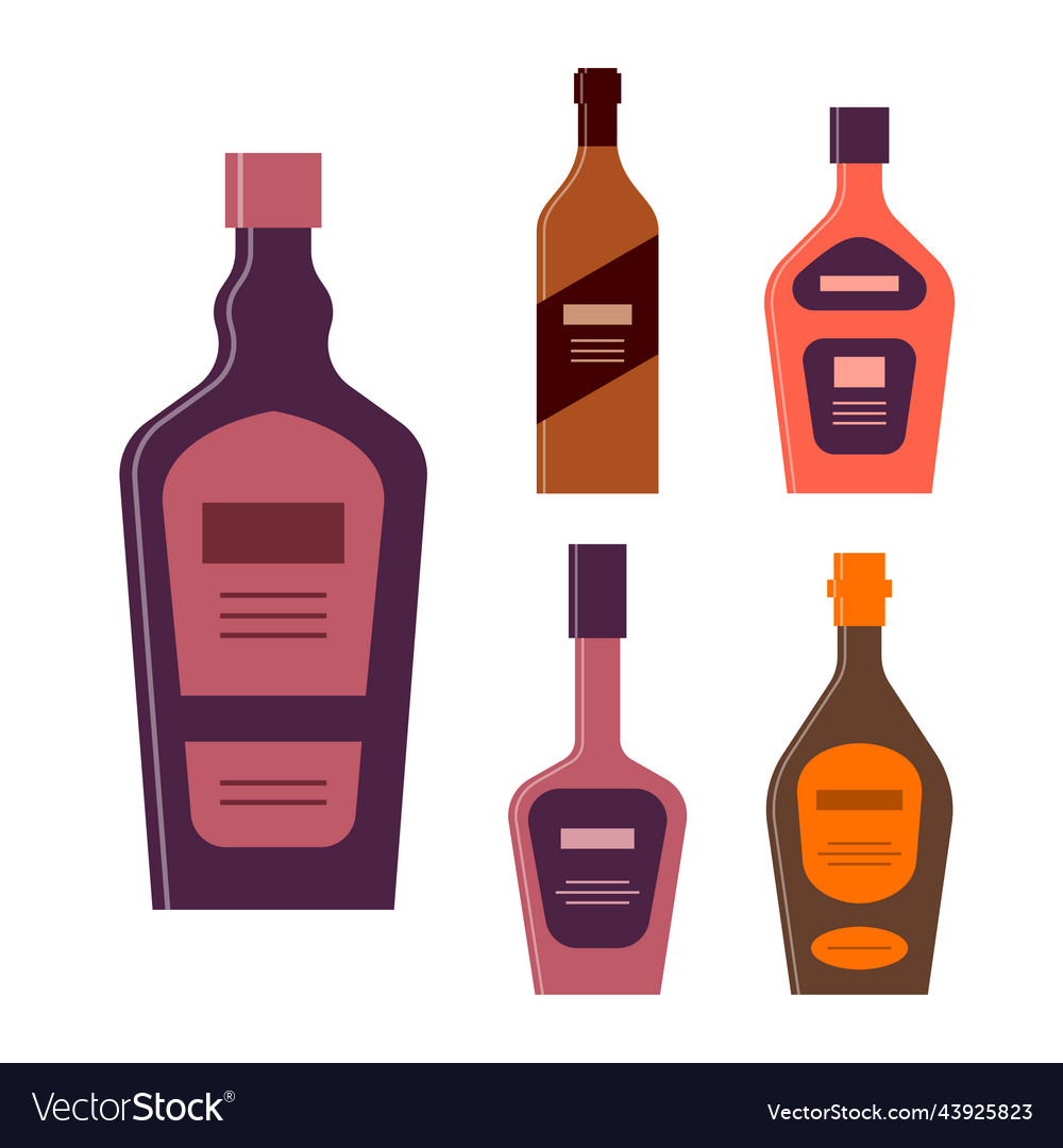 Bottle of liquor whiskey tequila rum cognac Vector Image