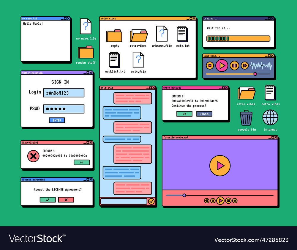 Cartoon color retro browser computer window Vector Image