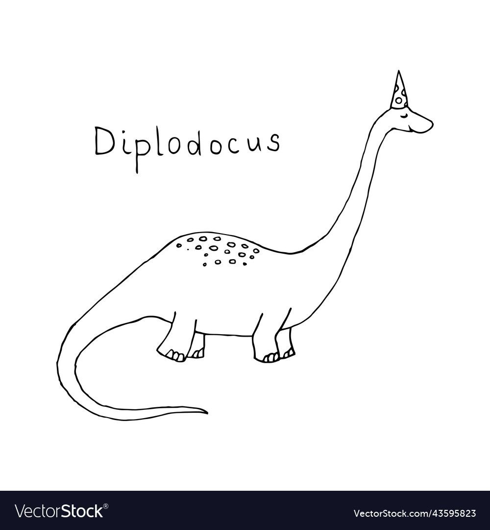 Cute funny cartoon dinosaur drawn outline hand Vector Image Cute funny cartoon dinosaur drawn outline hand Vector Image