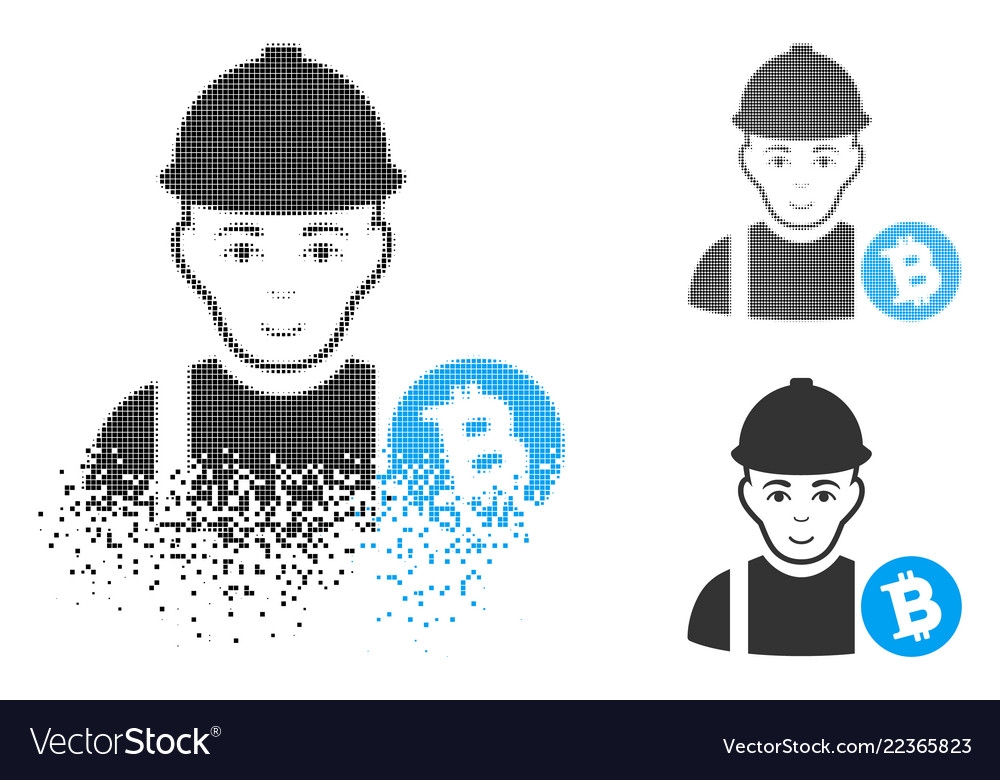 Dissolved pixel halftone bitcoin miner icon