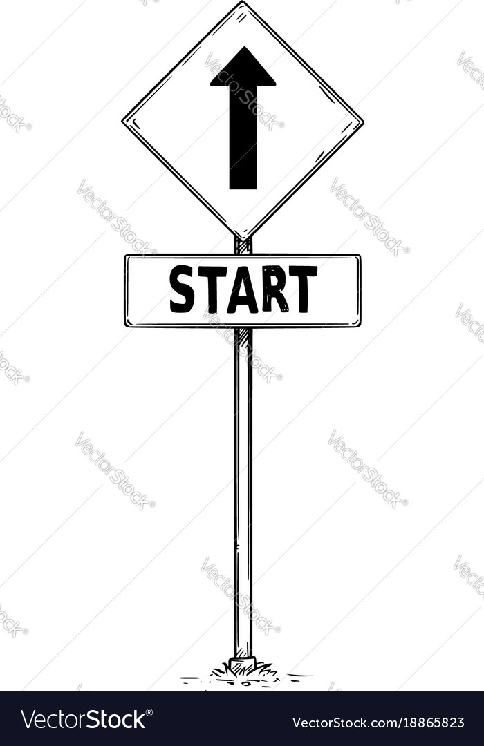 Drawing of one way arrow traffic sign with start