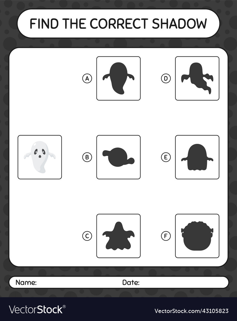 Find the correct shadows game with ghost vector image Find the correct shadows game with ghost