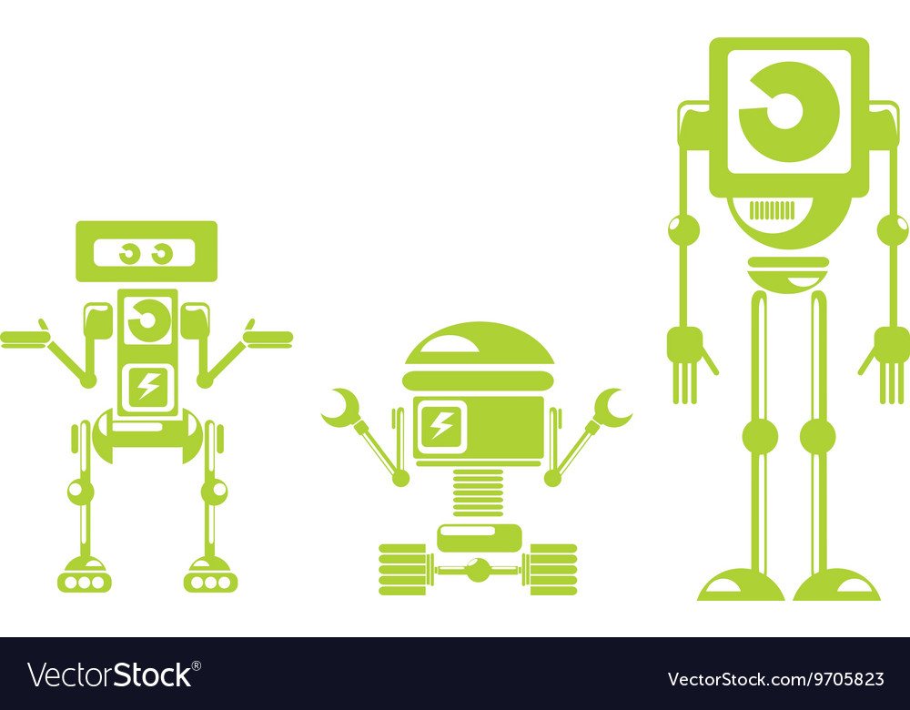 Flat design style green robots and cyborgs