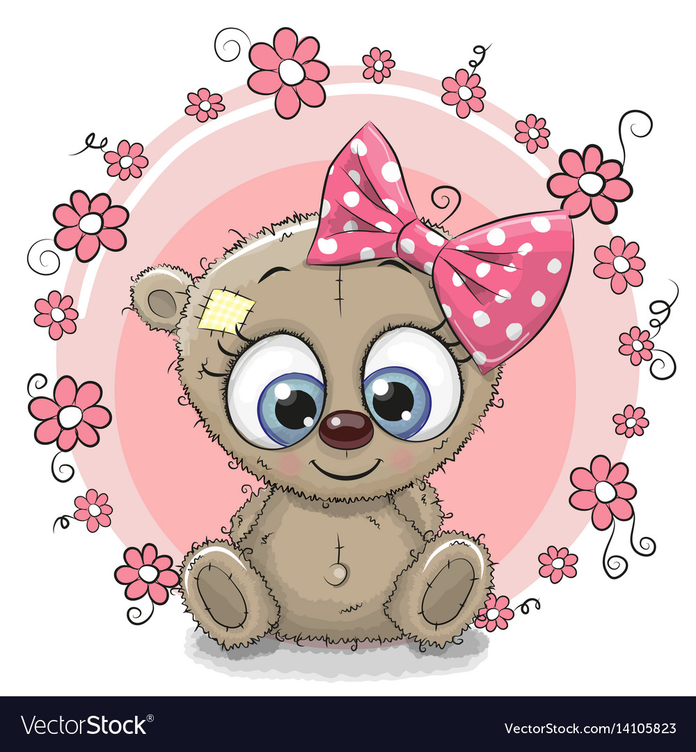 Greeting card bear with flowers Royalty Free Vector Image