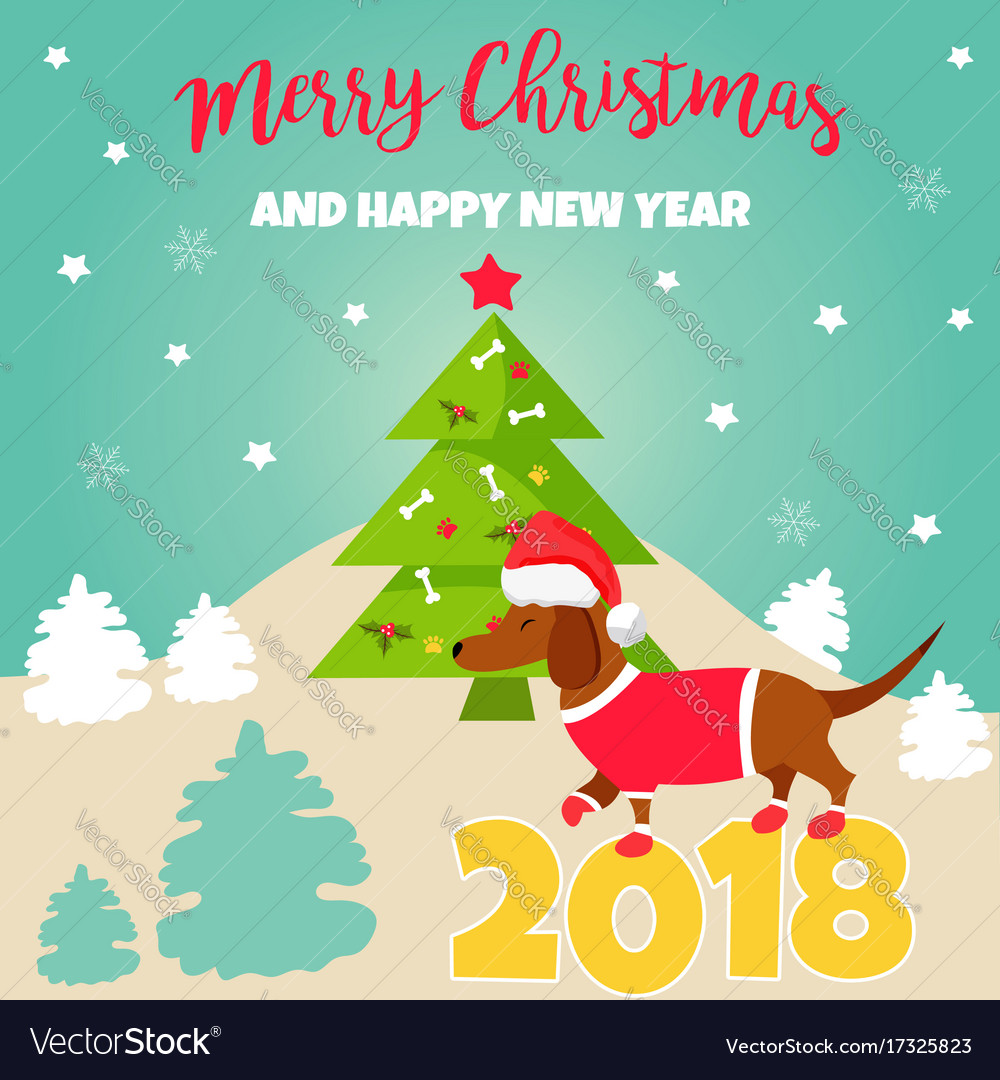 Holiday dachshund and winter scene